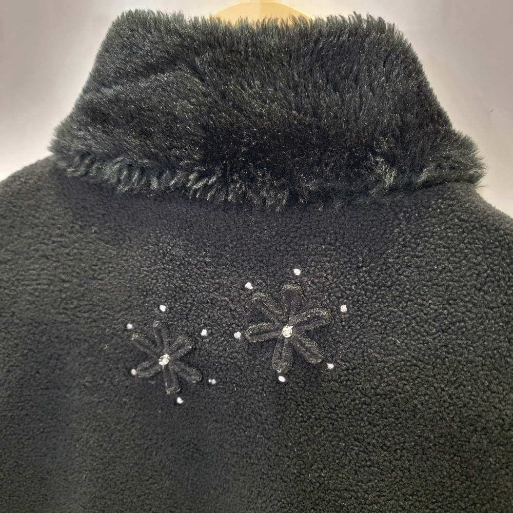 Vintage Northern Reflections Fleece Vest Black Faux Fur Trim Cozy Warm Women’s S - Picture 9 of 17